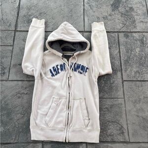 Abercrombie & Fitch Cream Zip-Up Hoodie with Navy Logo